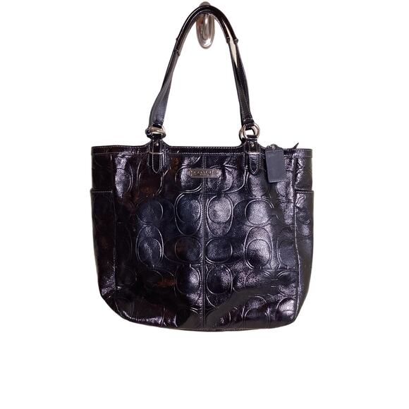 Coach Women  black Patent leather Tote EUC Coach Gallery Embossed Signature Tote - Picture 1 of 9